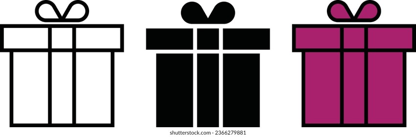 Gift box icons collection lined , isolated, colored version. Illustration Vector