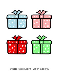 Gift box icons in Flat style. Gift boxes with ribbon icons Set. Gift box flat line silhouette set.