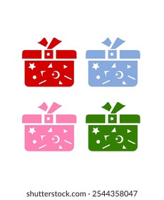 Gift box icons in Flat style. Gift boxes with ribbon icons Set. Gift box flat line silhouette set.