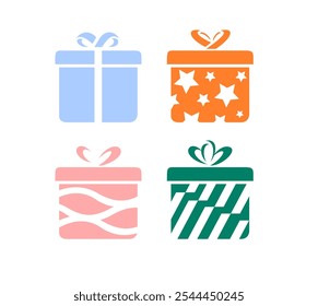 Gift box icons in Flat style. Gift boxes with ribbon icons Set. 