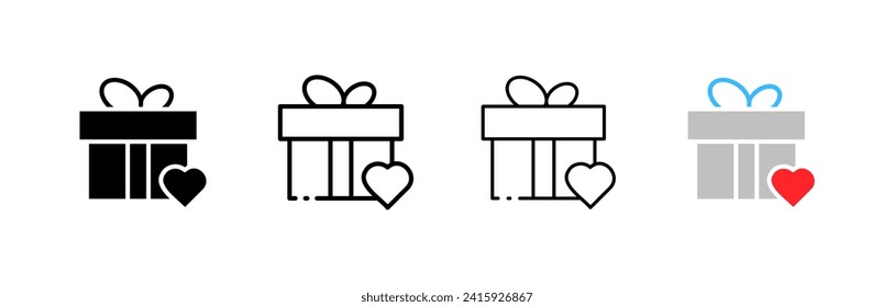 Gift box icons. Linear, gift boxes with heart icons. Vector icons
