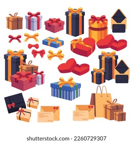 Gift box icons modern colorful 3d sketch