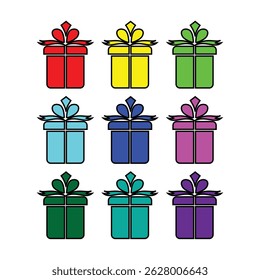 Gift Box Icons Multi Series,Gift box icon. Present symbol. Christmas box. Surprise with gift box in flat style. Set with gift in linear style