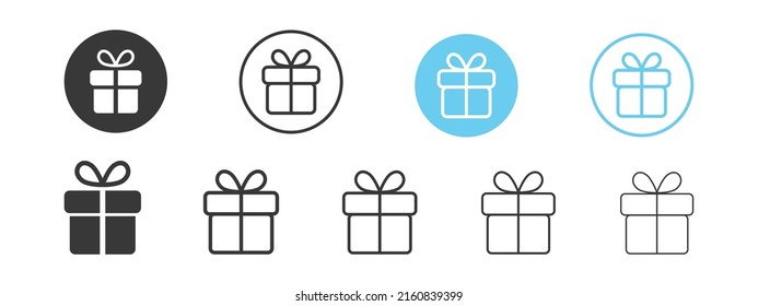 Gift box icons in outline and filled style, isolated on white. Vector illustration.