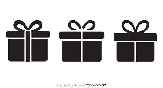 Gift box icons with ribbon vector silhouette design. Vector flat graphic design illustration.