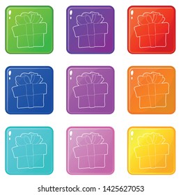 Gift box icons set 9 color collection isolated on white for any design