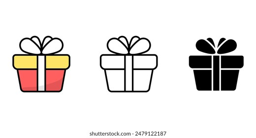 Conjunto de iconos de la caja de regalo. Fondo aislado del símbolo del regalo de cumpleaños, Plantilla de diseño de infografías simples del regalo de la sorpresa. Ilustración vectorial.