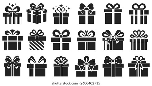 Gift Box Icons Set with Bows and Ribbons