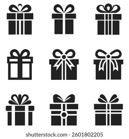 Gift Box Icons Set with Bows and Ribbon
