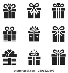 Gift Box Icons Set with Bows and Ribbon