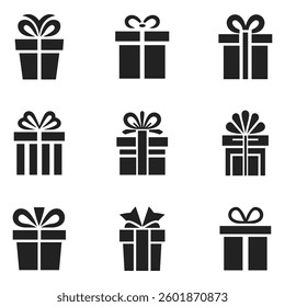 Gift Box Icons Set with Bows and Ribbon