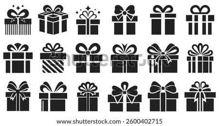 Gift Box Icons Set with Bows and Ribbons