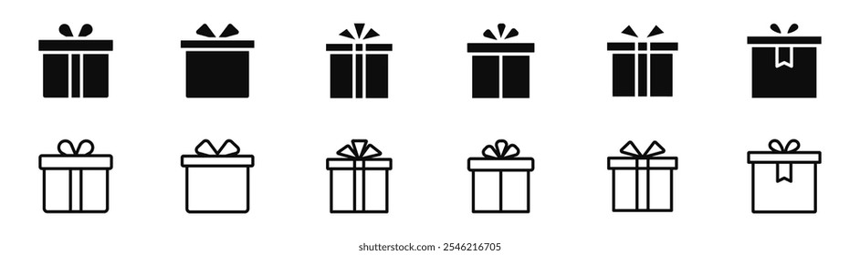 Conjunto de iconos de caja de regalo. Cajas de regalo con cinta. Icono de cajas de regalo sorpresa. Signo de presente. Ilustración vectorial.