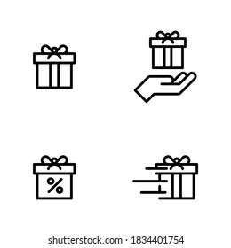 Gift box icons set. Line vector. Isolate on white background.