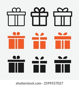 Gift Box Icons Set. Multicolored Gift Box Icon Collection. Wrapped Gift Box Symbols.