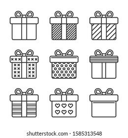Gift Box Icons Set on White Background. Line Style Vector