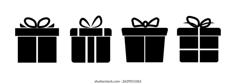 Gift box icons set vector with ribbon. Package present surprise birthday symbol design