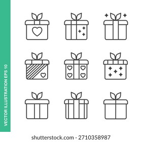 Gift box Icons. Thin Line Symbol Elements Collection.