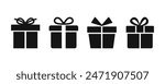 Gift box icons in Trendy Flat style. Gift boxes with ribbon icons Set. Gift box flat line silhouette set.