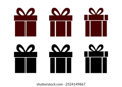 Iconos de la caja de regalo en estilo plano de moda. Cajas de regalo con iconos de cinta Set, caja de regalo de línea plana conjunto de silueta. Cajas de regalo sorprendentes, Ilustración vectorial de símbolos de caja de embalaje de regalo. diseño de caja aislado.