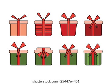 Gift box icons in Trendy Flat style. Gift boxes with ribbon icons Set.