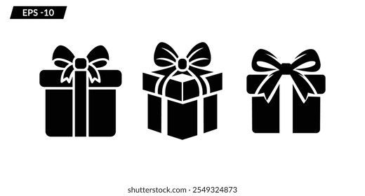 Gift box icons in Trendy Flat style. Gift boxes with ribbon icons Set. Surprising gift boxes, Christmas present box vector symbols, signs, and editable stock for apps and websites.