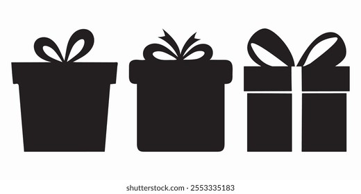 Gift box icons in Trendy Flat style. Gift boxes with ribbon icons Set. Gift box flat line silhouette set.
