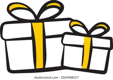 Gift box icons in Trendy Flat style. Gift box in black and yellow color with ribbon icons . Gift box flat line silhouette set.