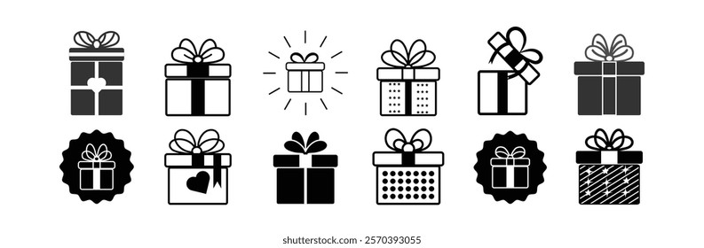 Gift box icons in Trendy Flat style. Gift boxes with ribbon icons Set. Gift box flat line silhouette set.