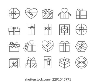 Gift Box Icons - Vector Line. Editable Stroke.