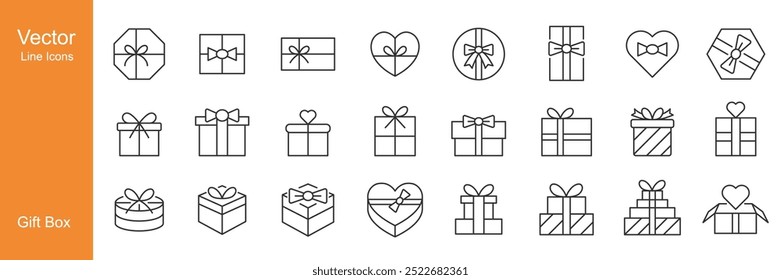 Gift Box Icons - Vector Line. Editable Stroke.