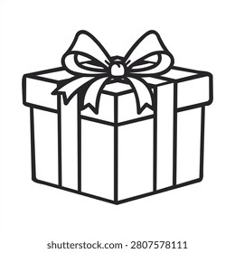 Gift box illustration featuring ribbon decoration symbolizing celebration, presents, holidays, special occasions, and festive events with clean outline vector design for creative and commercial projects