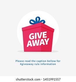 Gift box illustration with giveaway text for social media post vector template. Share gifts website banner concept design.
