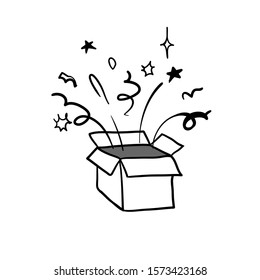 Gift box illustration with hand drawn doodle line art isolated on white background