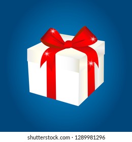 Gift box illustration isolated in flat cartoon style, present paper package with pink ribbon image clipart