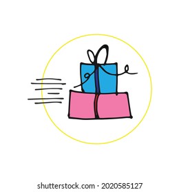gift box illustration on white background. simple gift box for business logo. symbol for delivery order, online shopping. hand drawn vector. doodle art for logo, label, poster, flyer, banner, advert. 