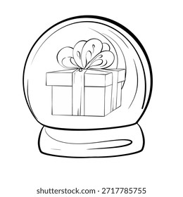Gift Box Inside Snow Globe Festive Decoration Winter Scene Hand Drawn Style Suitable for Holiday Celebrations and Crafting Activities Evokes Joy and Nostalgia With Intricate Details Perfect for