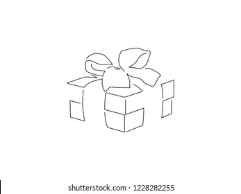 Gift box isolated line drawing, vector illustration design. Christmas collection.