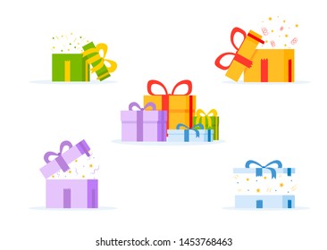 Caja de regalo aislada en blanco. Regalo sorpresa, ilustración vectorial