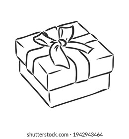 gift box isolated on white . gift box with bow, vector sketch on white background
