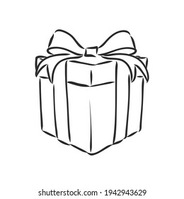gift box isolated on white . gift box with bow, vector sketch on white background