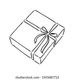 caja de regalo aislada en la caja de regalo de fondo blanco con boceto vectorial de arco sobre fondo blanco