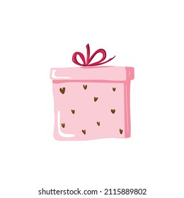 Caja de regalo aislada en fondo blanco. Ilustración del doodle. Cartel de vacaciones de diseño. Ilustración vectorial.