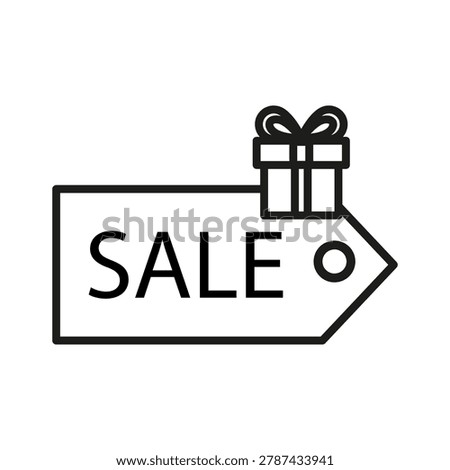Gift box label black vector icon features holiday sale promotion. Enhances special bonus deals for retail shopping.