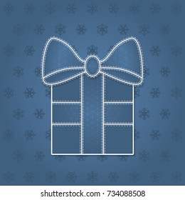 Gift box with lace bow and snowflakes for Christmas and New Year. Vector illustration