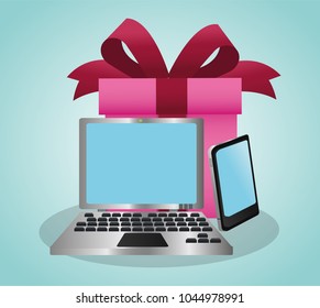 Gift box with laptop and smartphone