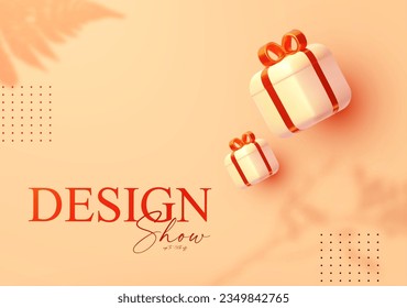 Geschenkbox und Laubschatten. 3D-Sonderangebot-Design-Vorlage. Herbstverkauf