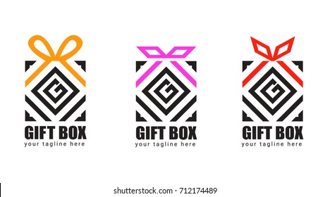 Gift box. Letter G logo like ornament. Logo for ecommerce shop.