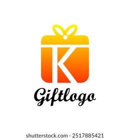 Gift box letter K vector logo template. This Graphic is suitable for prize, birthday, greeting, store, shop, love, parcel, souvenir, gift away.