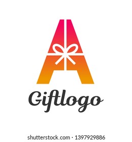 Gift box letter A vector logo template. This Graphic is suitable for prize, birthday, greeting, store, shop, love, parcel, souvenir, gift away.